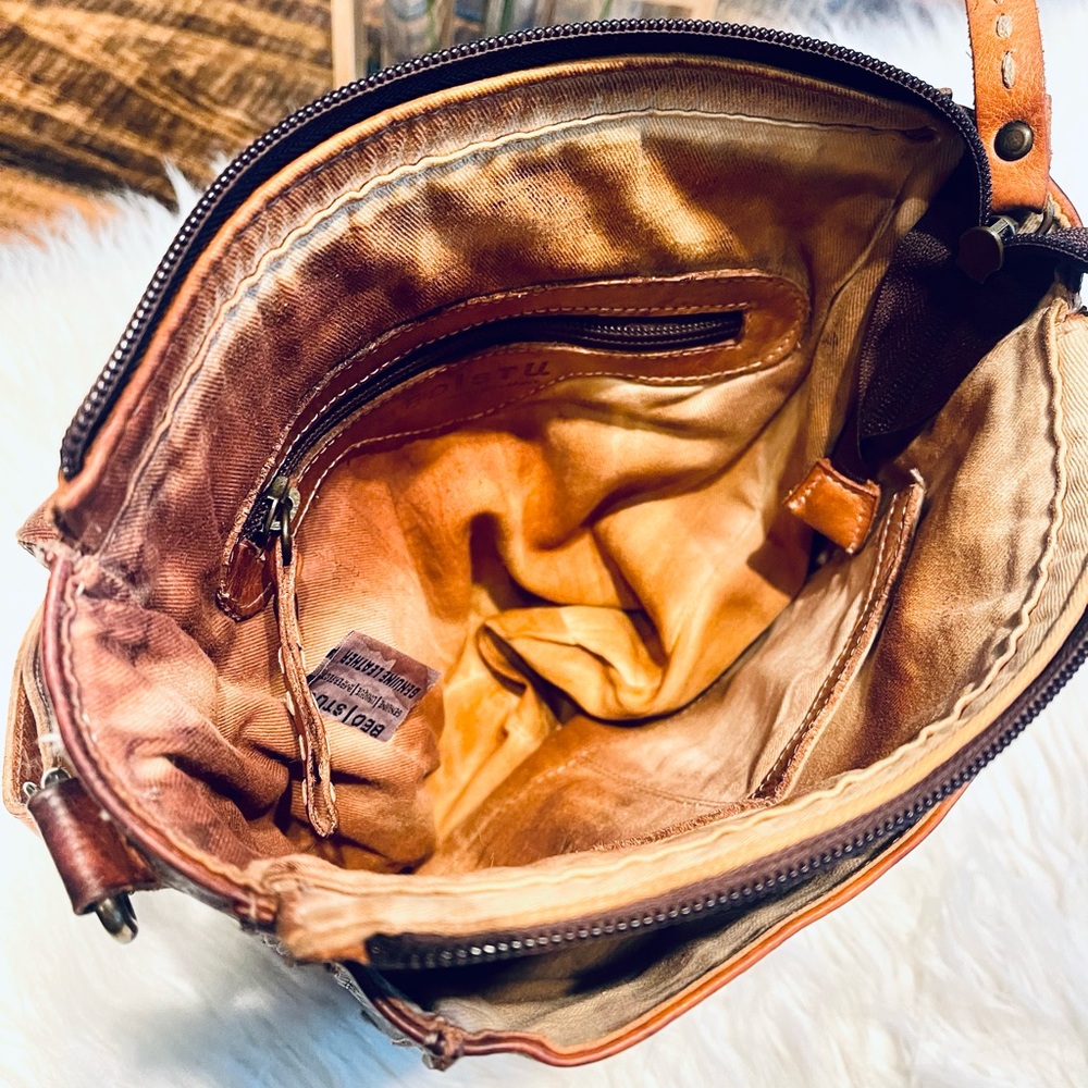 Bed Stu Distressed Tan/Brown Leather Crossbody - Picture 11 of 16